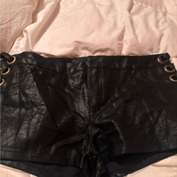 Black Faux Leather Women's Shorts - Picture 1 of 4